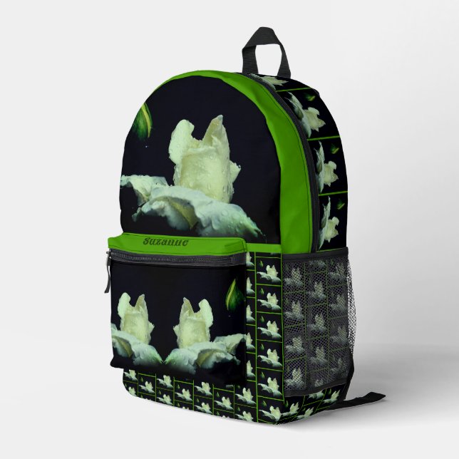 Sac À Dos Imprimé Fleur Rosebud Blanc Personnalisé (Coin arrière droit)