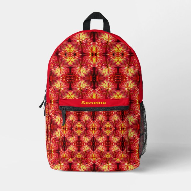 Sac À Dos Imprimé Fleur Rouge Dahlia Vibrante Abstraite personnalisé (Recto)