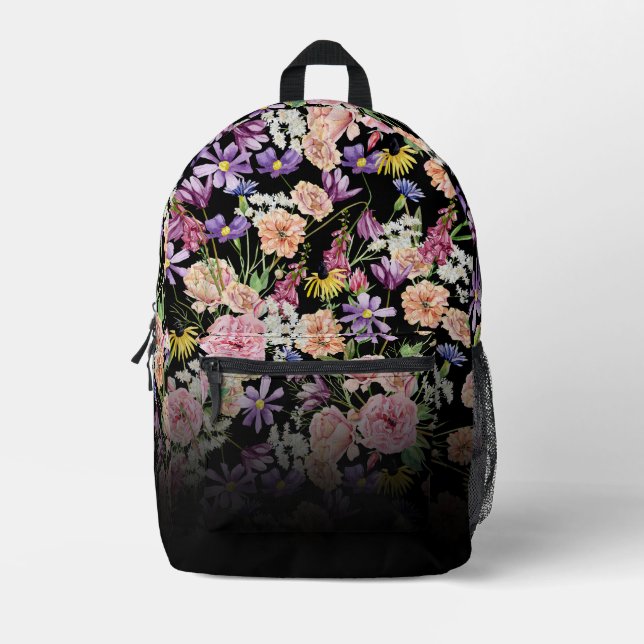 Sac À Dos Imprimé Fleur sauvage de jardin de minuit (Recto)
