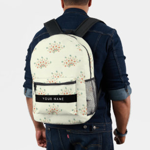 Sac À Dos Imprimé Fleurs bleues et rouges, noires, votre nom