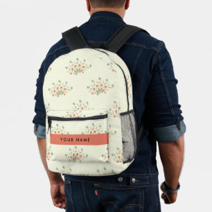 Sac À Dos Imprimé Fleurs bleues et rouges, rouge, votre nom