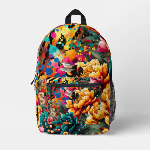 Sac À Dos Imprimé Fleurs colorées, abeille et Poster de animal