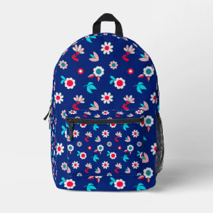 Sac À Dos Imprimé Fleurs Colorées sur Fond Bleu Foncé