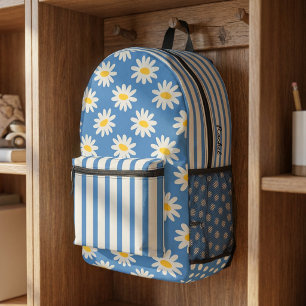 Sac À Dos Imprimé Fleurs de Bleuet Daisy et Rayures Rétro Personnali