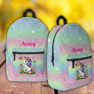 Sac À Dos Imprimé Fleurs de pré de licorne scintillante