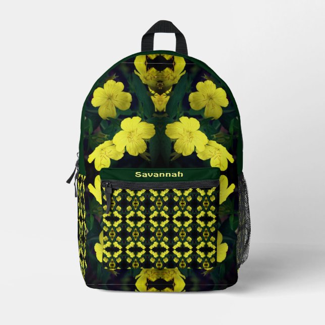 Sac À Dos Imprimé Fleurs de Primrose Jaune Abstraites personnalisées (Recto)