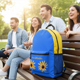 Sac À Dos Imprimé Fleurs de printemps Jaune Soleil brillant sur Bleu