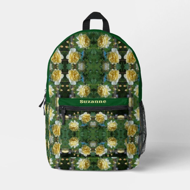 Sac À Dos Imprimé Fleurs de rose jaune miroir personnalisé (Recto)