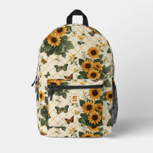Sac À Dos Imprimé Fleurs de soleil et papillons sur Jaune clair
