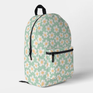 Sac À Dos Imprimé Fleurs de style rétro sur arrière - plan vert