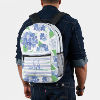 Sac À Dos Imprimé Fleurs d'hortensia bleues personnalisées