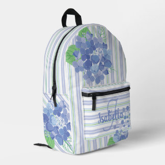 Sac À Dos Imprimé Fleurs d'hortensia bleues rayées personnalisées