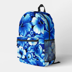 Sac À Dos Imprimé Fleurs hawaïennes tropicales Hibiscus Cobalt Bleu
