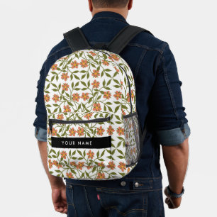 Sac À Dos Imprimé Fleurs oranges, motif floral, Boho, Votre Nom