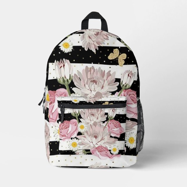 Sac À Dos Imprimé Fleurs, papillons et bandes (Recto)