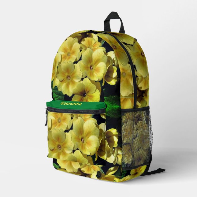 Sac À Dos Imprimé Fleurs Primrose Jaune Personnalisées (Coin arrière droit)