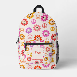 Sac À Dos Imprimé Fleurs souriantes motif avec signes de paix Nom de