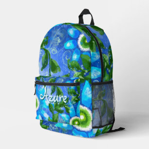 Sac À Dos Imprimé Floral Abstrait bleu vert Fleurs personnalisées