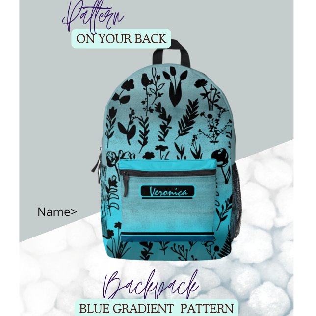 Sac À Dos Imprimé Floral bleu (Blue Floral Printed Backpack  great gift for her, girlfriend, niece)