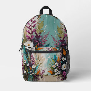 Sac À Dos Imprimé Floral coloré sur Beige Bleu Turquoise