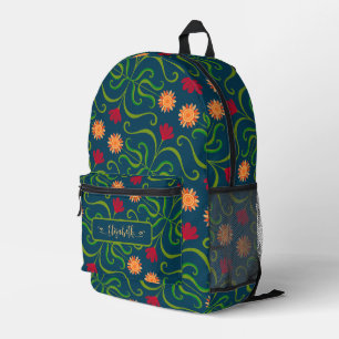 Sac À Dos Imprimé Floral Damask Sunflower Boho Navy Blue Folk Art