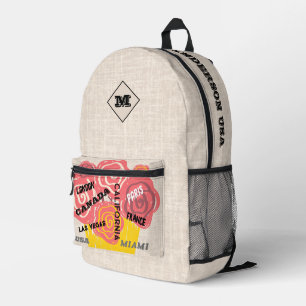 Sac À Dos Imprimé Floral et burlap personnalisés Texte design élégan