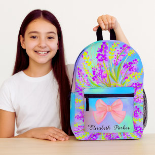 Sac À Dos Imprimé Floral Lavande Turquoise Custom Cute Girl School