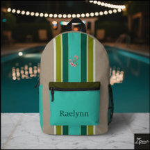 Floral Monogram Striped Backpack Turquoise Name