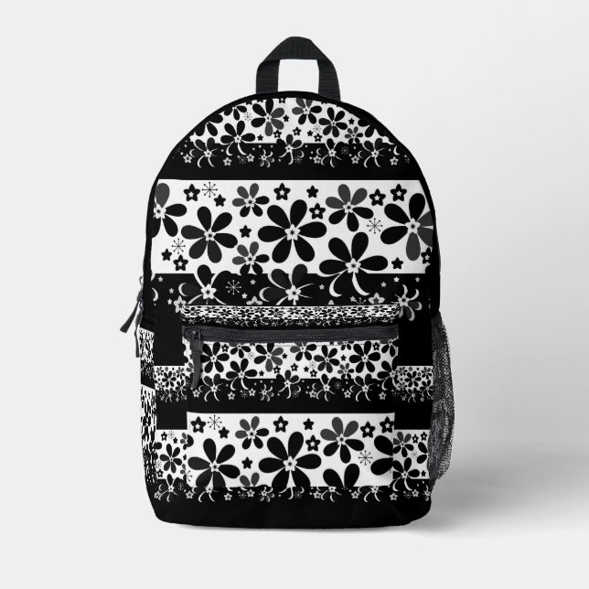 Sac À Dos Imprimé Floral noir et blanc (Recto)