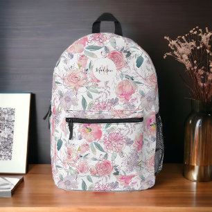 Sac À Dos Imprimé Floral rose feminin avec Monogramme