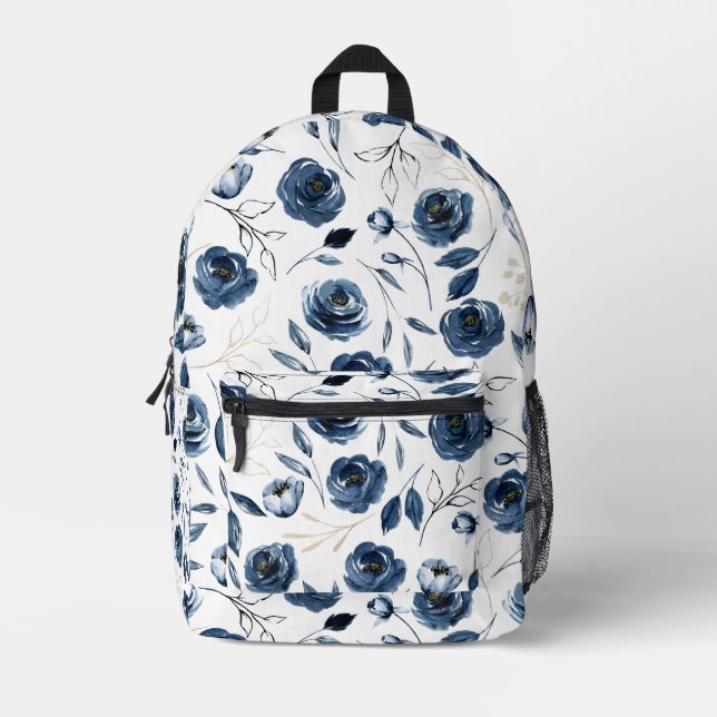 Sac À Dos Imprimé Flore Bleue Motif Floral (Recto)