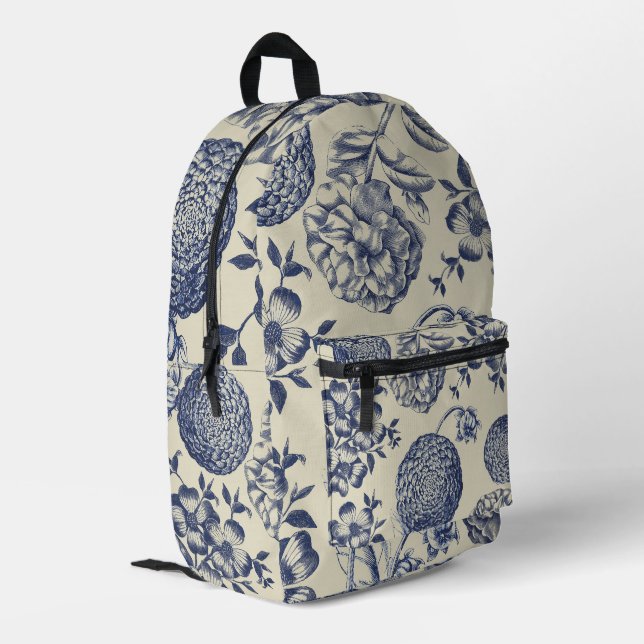 Sac À Dos Imprimé Flore d'impression florale de fleurs bleues antiqu (Coin arrière gauche)