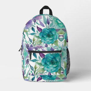 Sac À Dos Imprimé Flores d'aquarelle bleu Rose pourpre