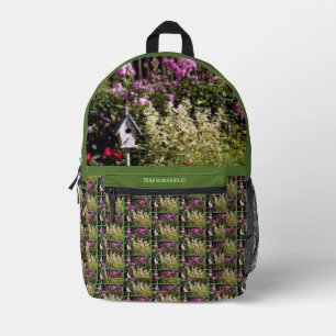 Sac À Dos Imprimé Flower Garden Birdhouse Art Personnalisé