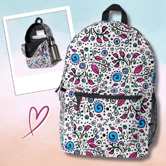 Sac À Dos Imprimé Flower Pattern blue Swirl Berry on White -
