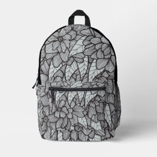Sac À Dos Imprimé Flower Print Backpack With White Gray Black Art