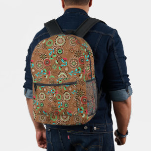 Sac À Dos Imprimé Folk ethnique abstrait motif floral brun rétro