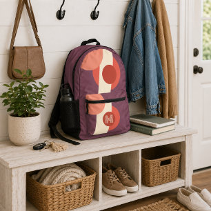 Sac À Dos Imprimé Formes Rétro Mauve Taupe Pêche Orange Corail Rouge
