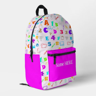 Sac À Dos Imprimé Fournitures et nom de l'école pour enfants colorés