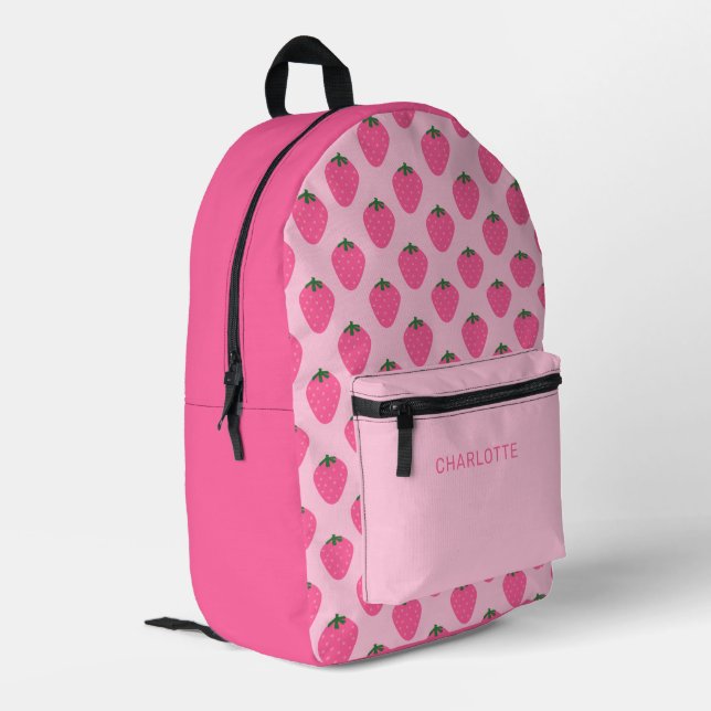 Sac À Dos Imprimé Fraises roses, mignonnes filles customisées (Coin arrière gauche)