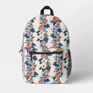 Sac À Dos Imprimé Fraises vintages et Feuilles bleus motif floral