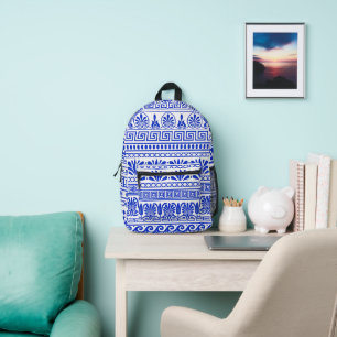 Sac À Dos Imprimé Fret grec, Motif méditerranéen, Bleu