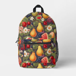 Sac À Dos Imprimé Fruits variés, Feuilles luxuriants et fleurs merve