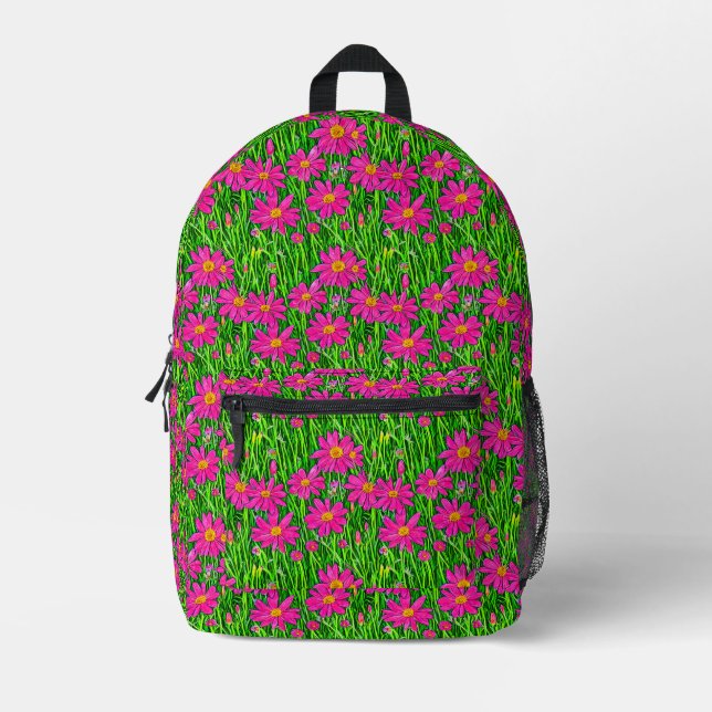 Sac À Dos Imprimé Fuchsia Fleurs sauvages roses dans un champ (Recto)