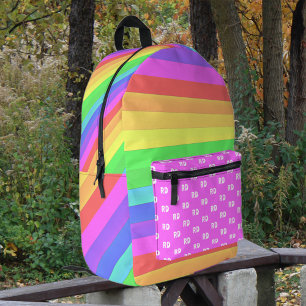 Sac À Dos Imprimé Fun and Bright Rainbow Stripes, Monogrammes sur ro