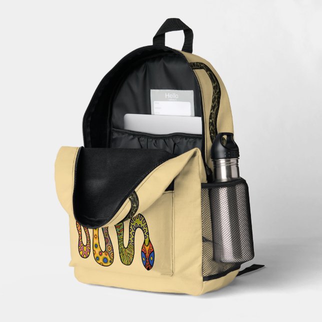 Sac À Dos Imprimé Fun Snake Chameleon Enfants Personnalisés (Coin arrière droit (ouvert))