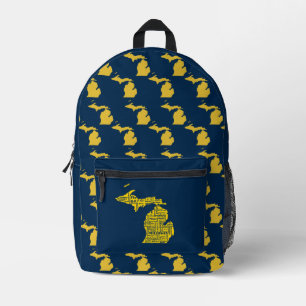 Sac À Dos Imprimé Fun Yellow et Navy Blue State of Michigan villes
