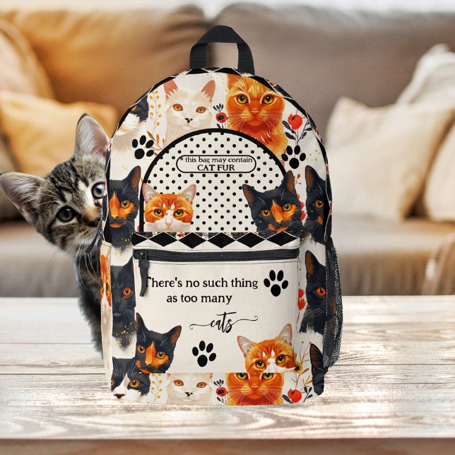 Sac À Dos Imprimé Funny Cats mignon Amoureux des chats rétro (Retro backpack featuring a painting of cute cats with paw prints and your funny texts - cat lovers)