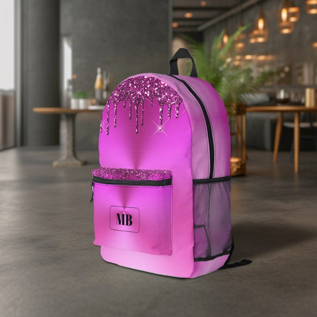 Sac À Dos Imprimé Fuschia Metallic Parties scintillant Drip Monogram (Créateur téléchargé)