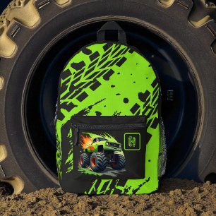 Sac À Dos Imprimé Garçons Monster Truck Vert Néon Monogramme